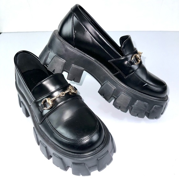 Princess Polly Women’s Sz 6 PENNY LANE PLATFORM LOAFERS Chunky Slide On - BLACK - Picture 7 of 15